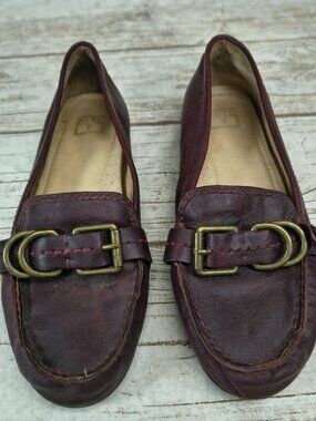 Frye Melanie Buckle Loafers Burgundy Wine Red Leather Slip On Flats Size 9M